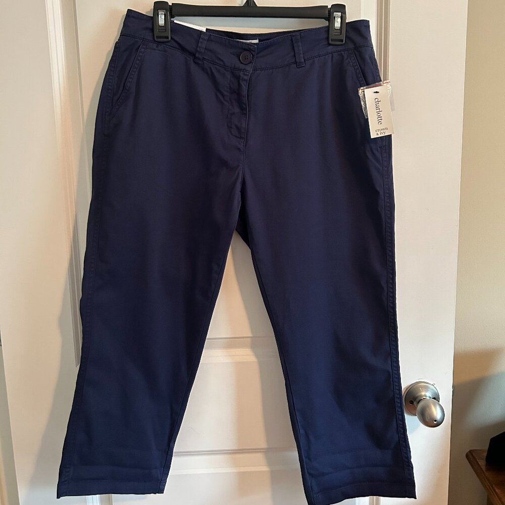 Crown & Ivy Charlotte Navy Blue Crop Pants Relaxed Fit Women's 8 Petite - NEW